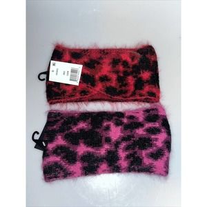 2 Pack DKNY‎ Womens Headband Fuzzy Animal Print Knit Twist Red One Size $56- NWT